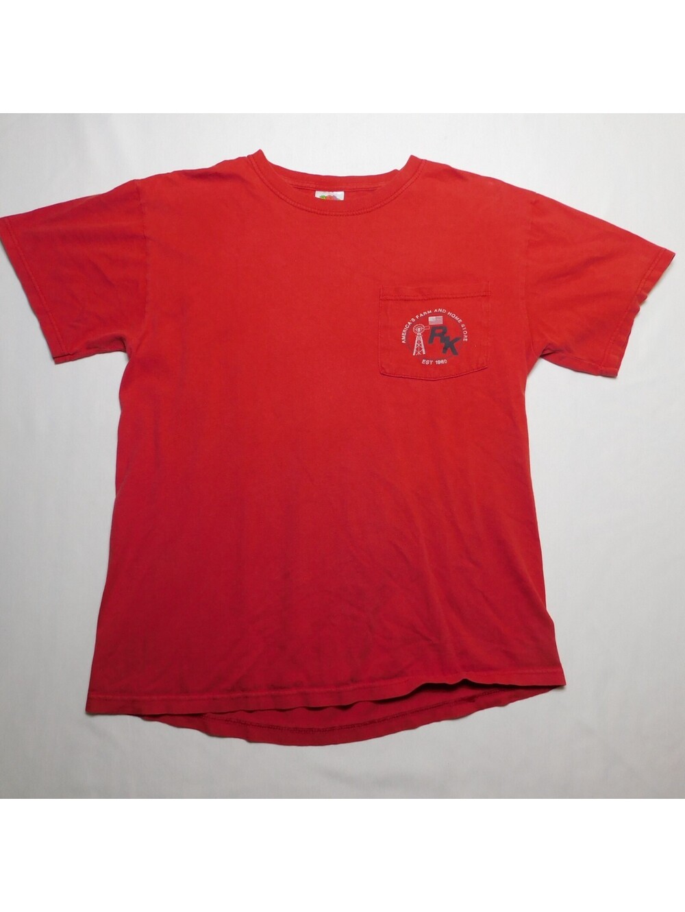 Rural King Supply T-Shirt Men's Medium Red Front Pocket Workwear Farming Short S